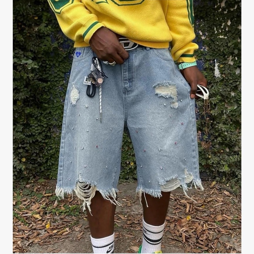Aelfric Eden Light Blue Distressed Denim Bermudas